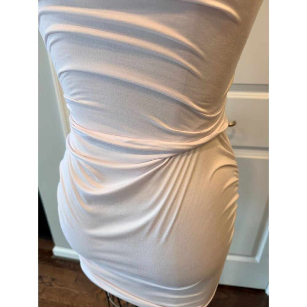 White Cutout Bodycon Mini Dress Small Ruched Twist Front Club Party - Picture 5 of 8